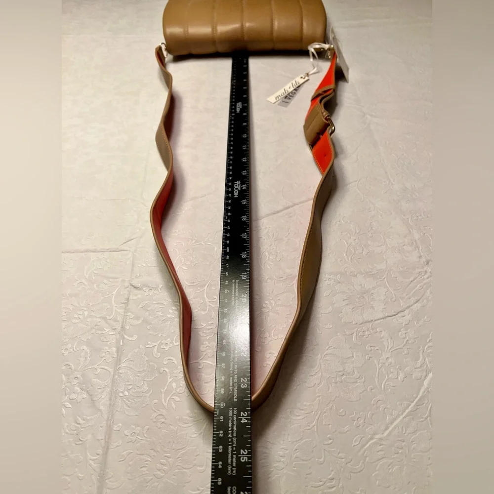 Mali + Lili Tan Crossbody Bag with Orange Strap - Picture 6 of 13